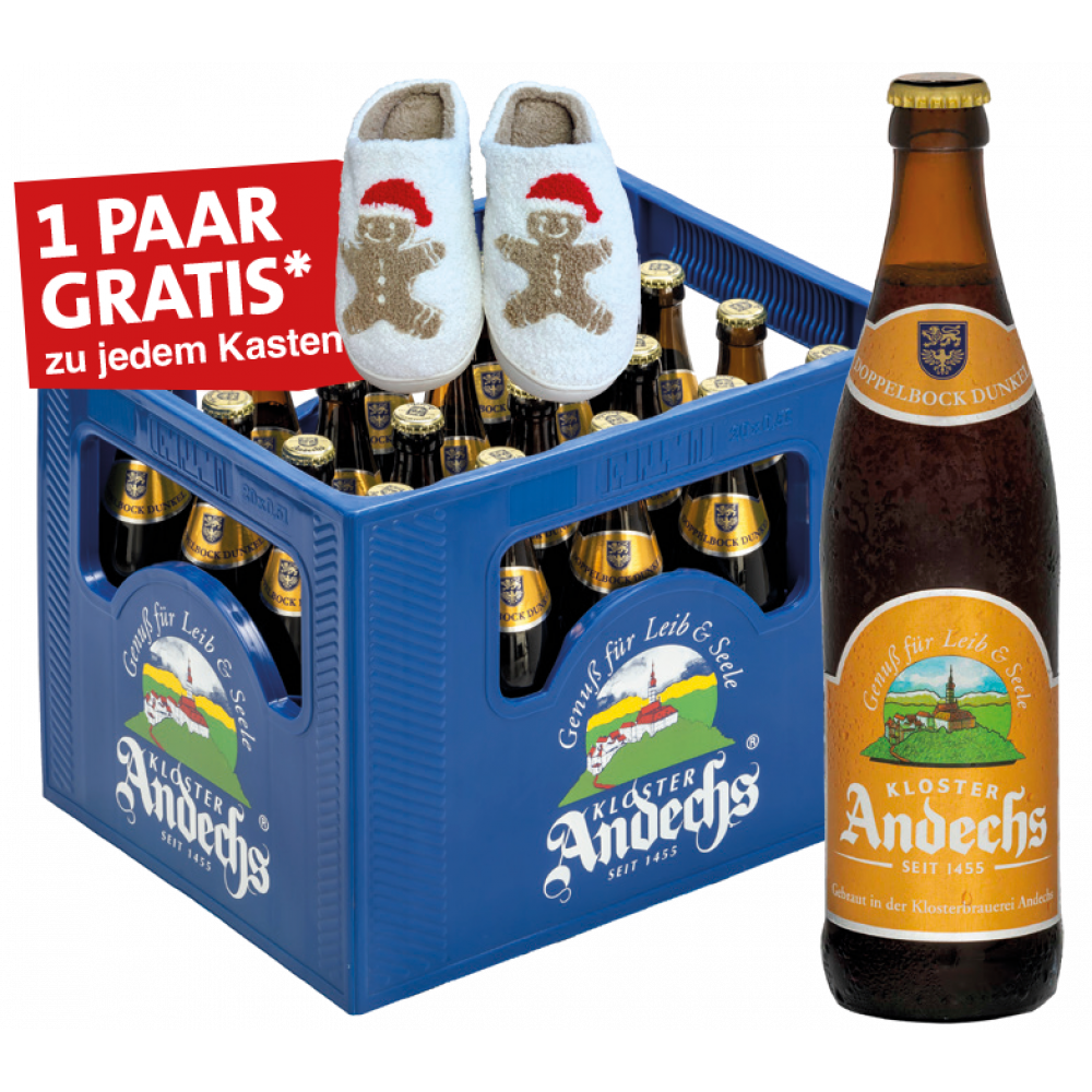 Andechser Doppelbock Dunkel + Weihnachtspuschen zu jedem Kasten