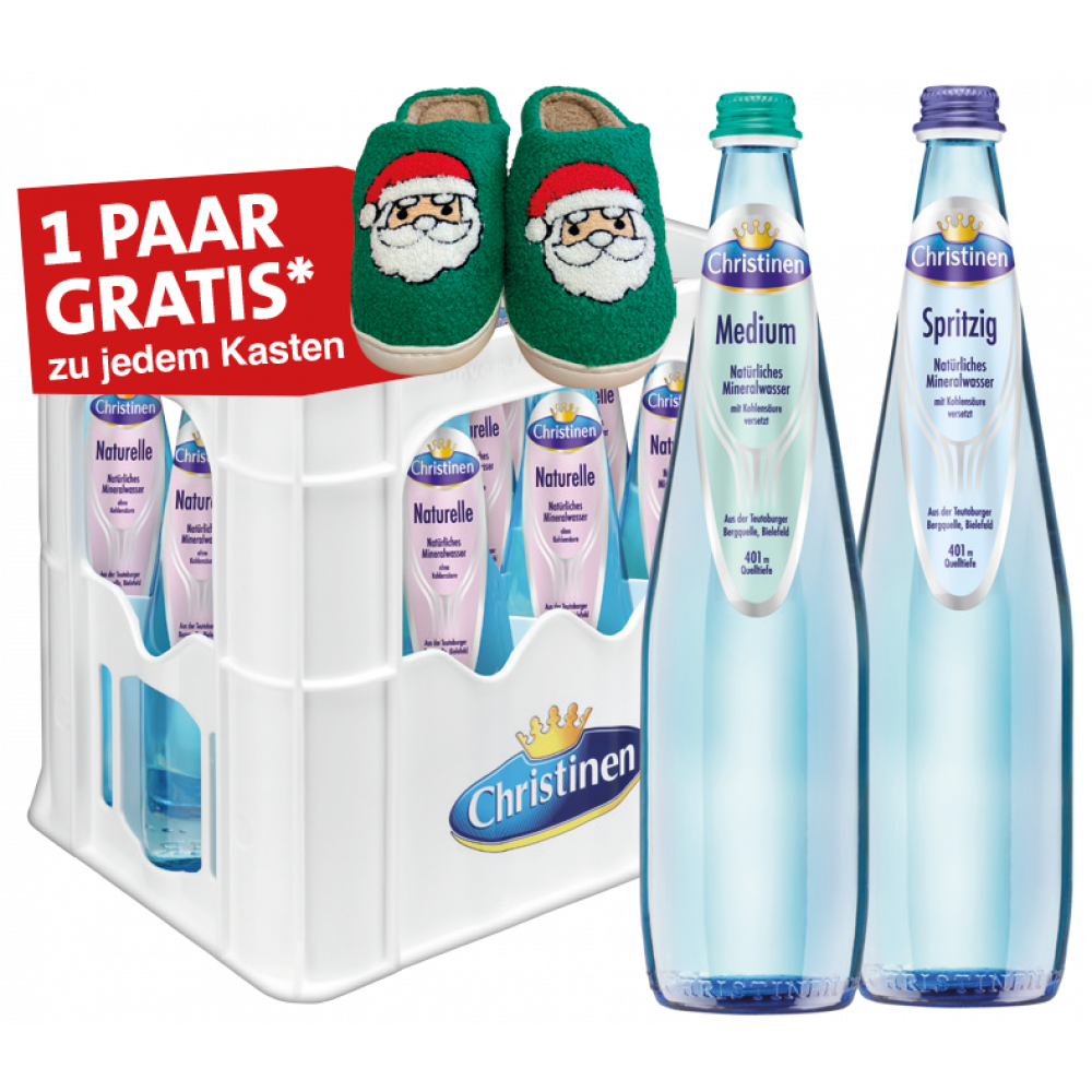 Christinen Mineralwasser Glas + Weihnachtspuschen zu jedem Kasten