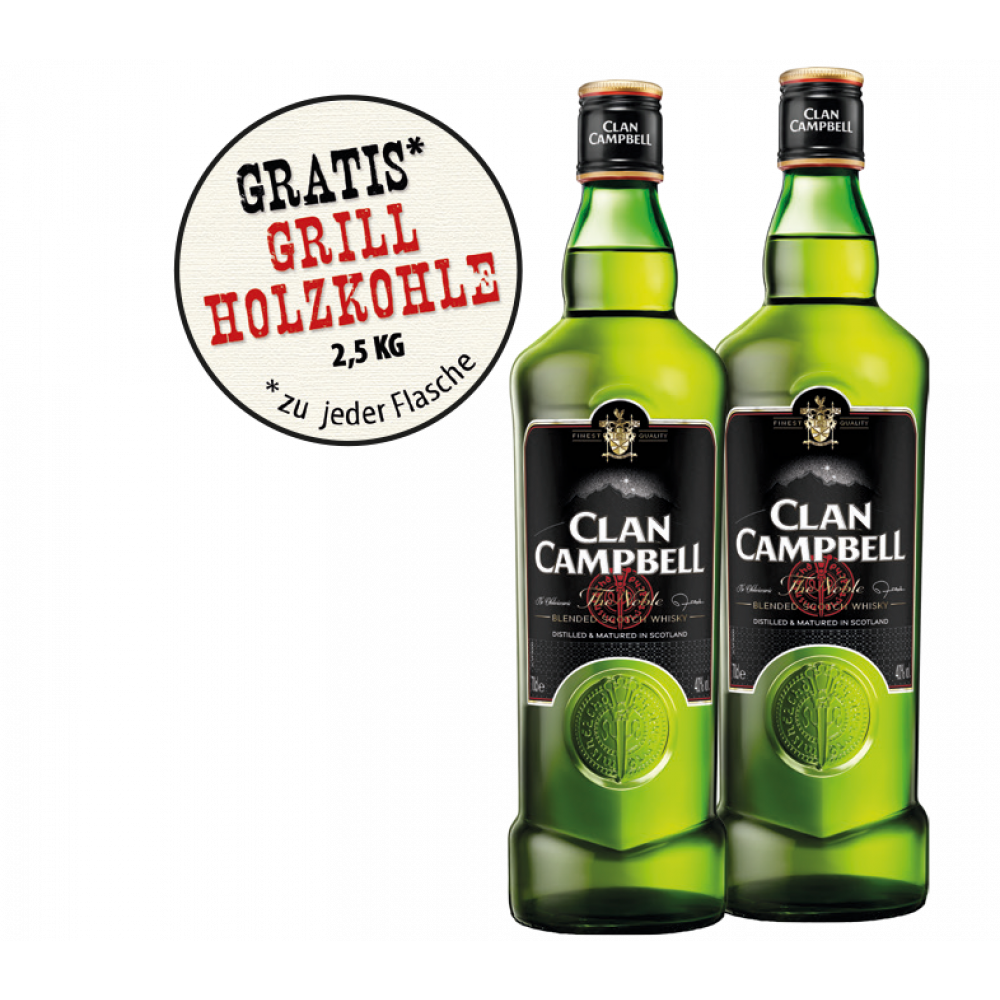 Clan Campbell Blended Scotch Whisky + Gratis 1x Grillholzkohle