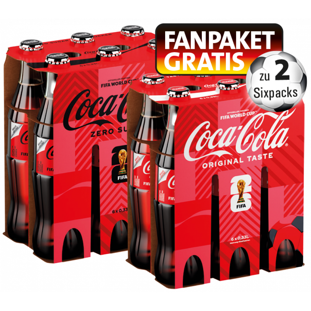 Coca Cola, Fanta, Mezzo Mix, Sprite + beim Kauf von 2 Sixpacks 1x Gratis Fanpaket
