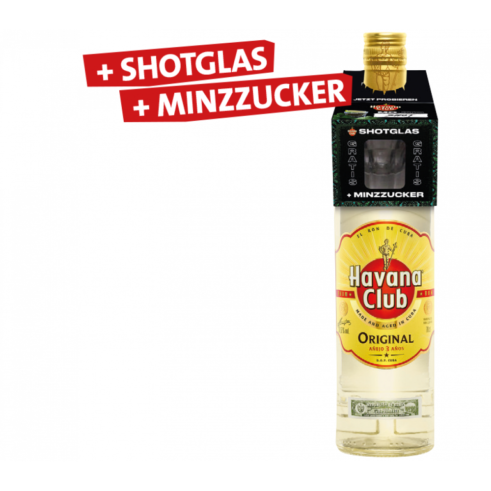 Havana Club Rum 3 Jahre + Gratis 1x Shotglas u. Minzzucker