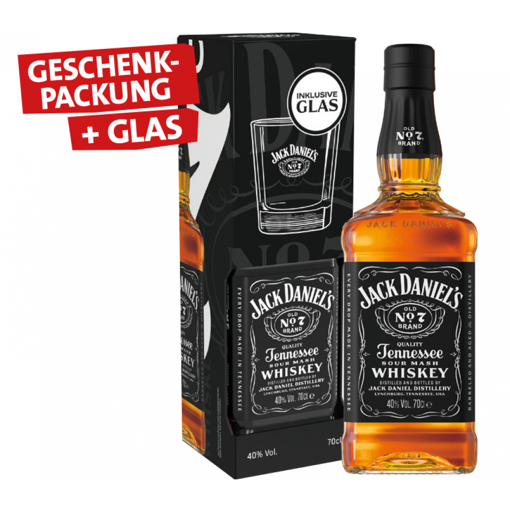 Jack Daniel's Whiskey Old No.7 + Gratis 1x Glas