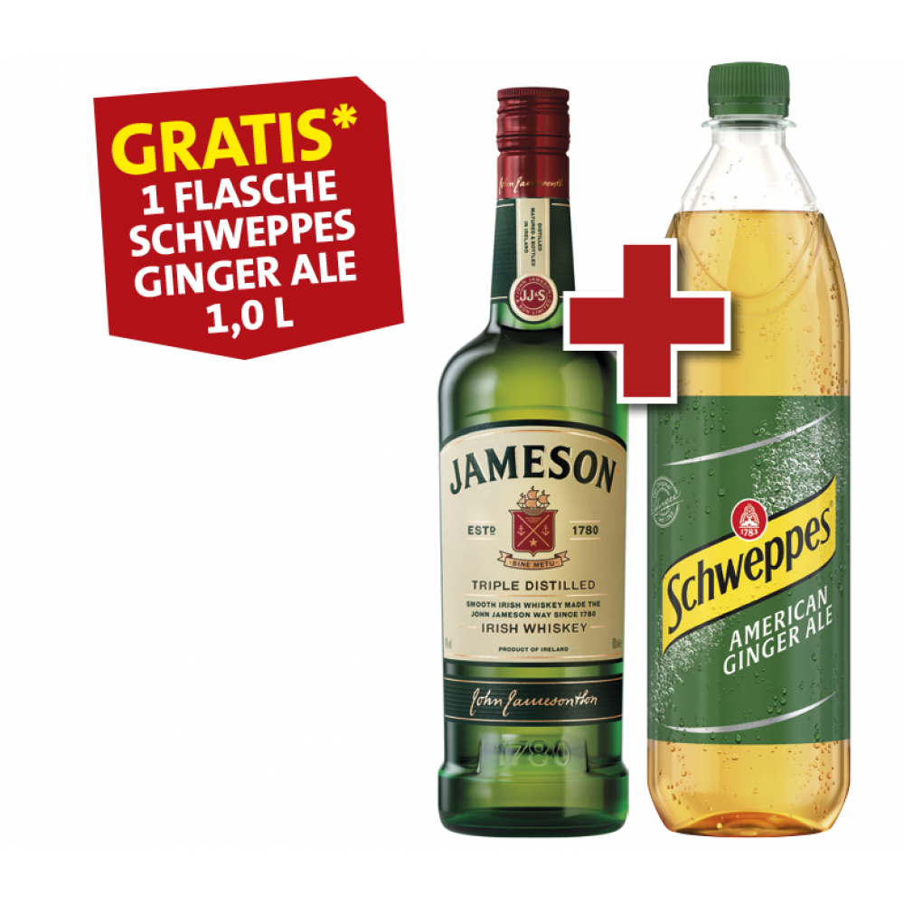 Jameson + Gratis 1 Flasche Schweppes Ginger Ale 1,0l