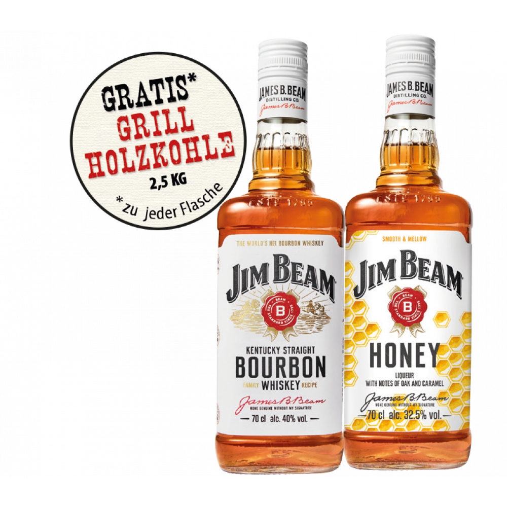 Jim Beam Whiskey + Gratis 1x Grillholzkohle