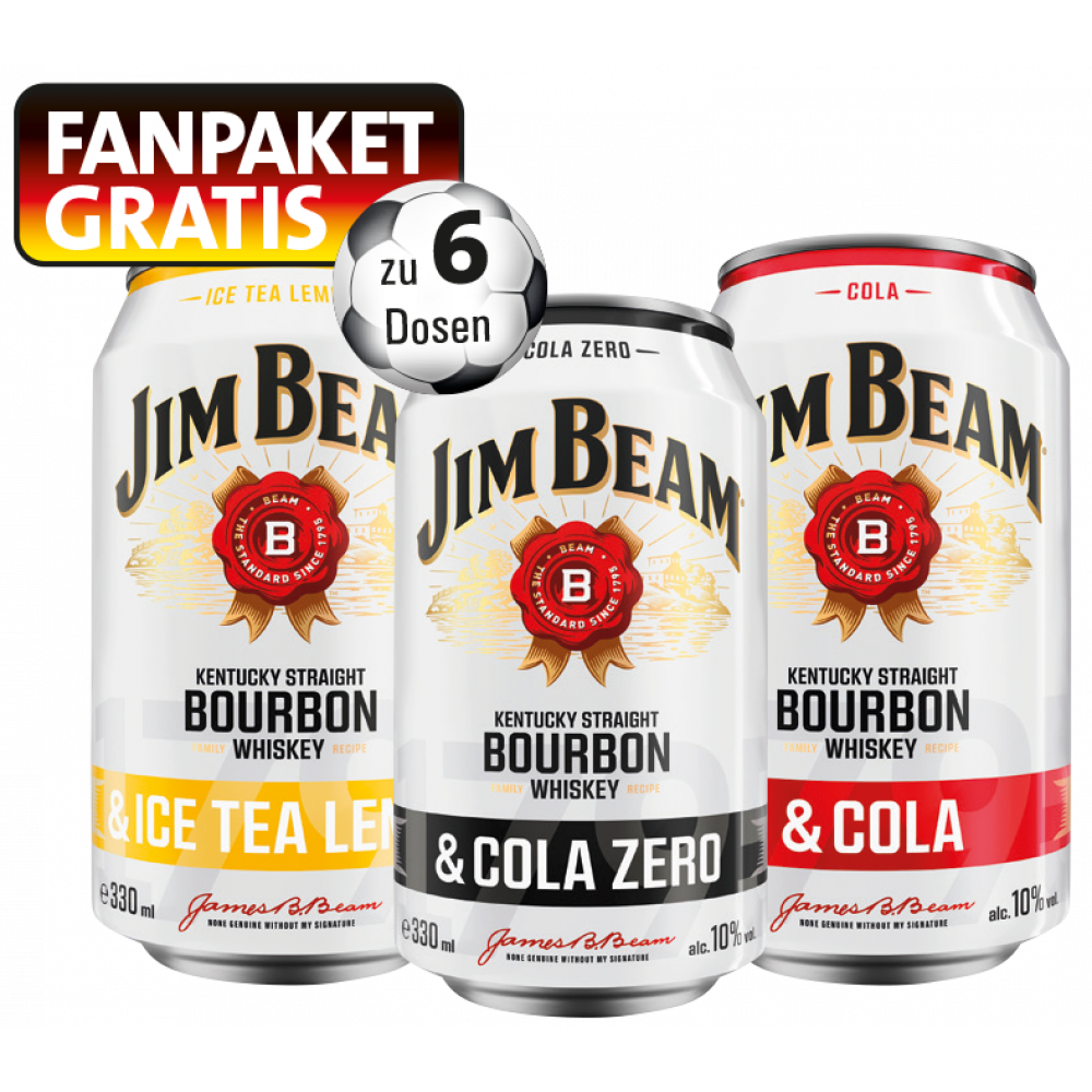 Jim Beam Dose + beim Kauf von 6 Dosen 1x Gratis Fanpaket