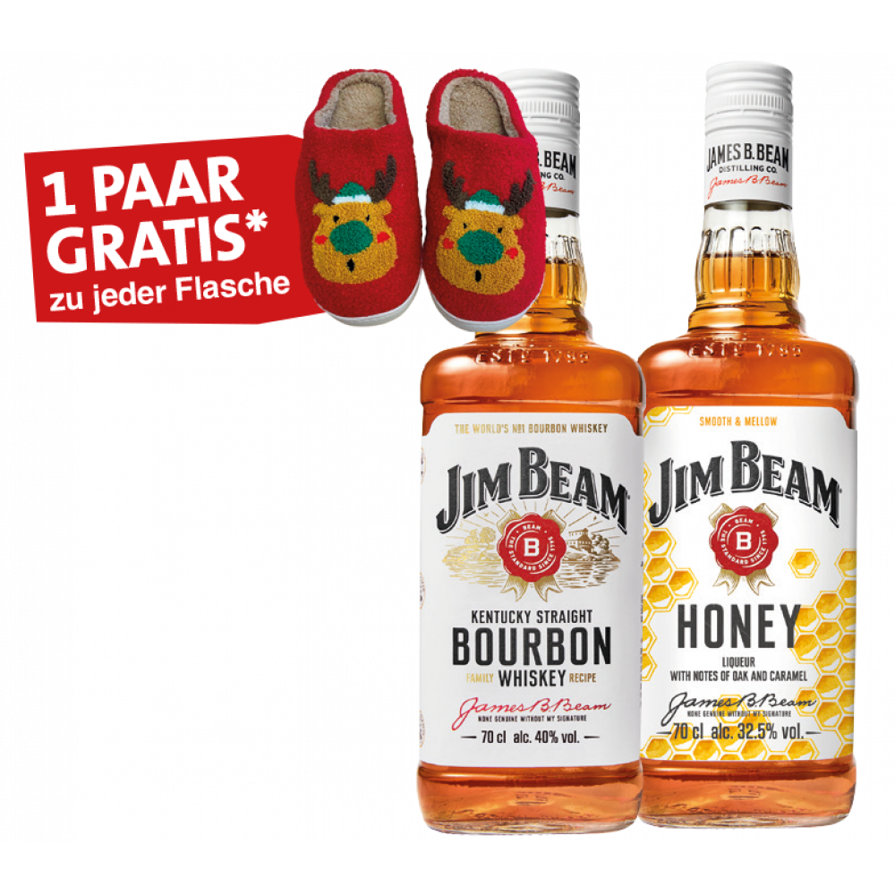 Jim Beam Whiskey + Weihnachtspuschen zu jeder Flasche