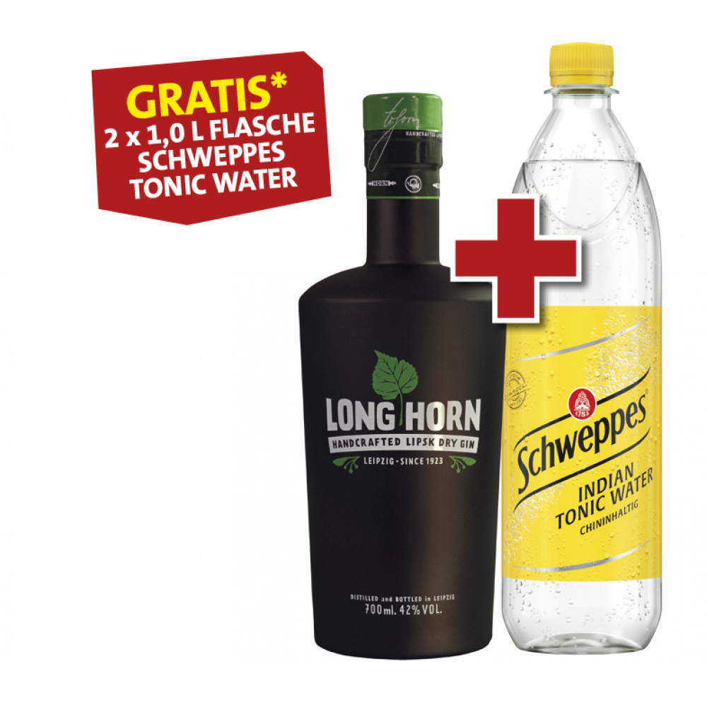 Long Horn Lipsk Dry Gin + Gratis 2 Flaschen Schweppes Tonic Water 1l