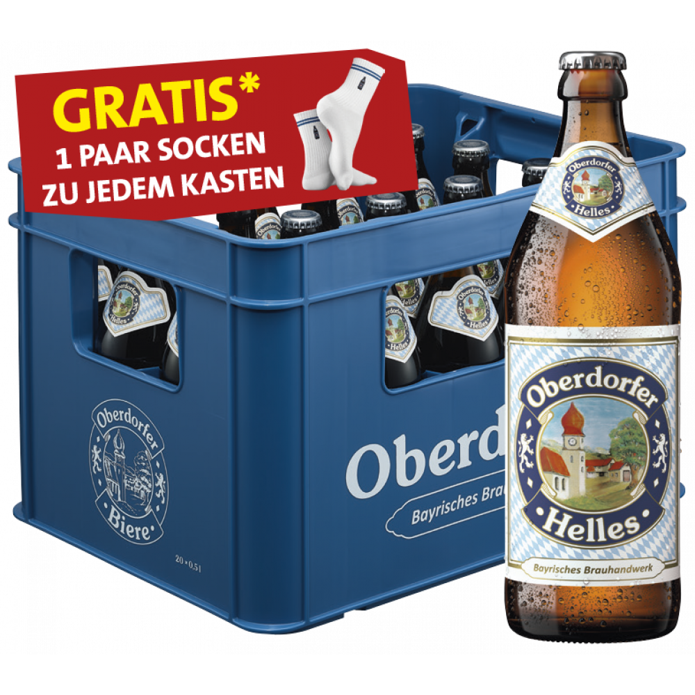 Oberdorfer Helles + Gratis 1 Paar Socken zu jedem Kasten