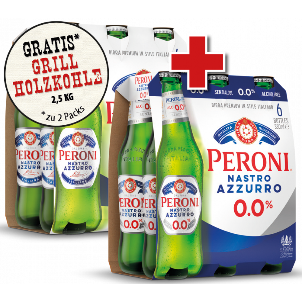 Peroni Nastro Azzurro + Gratis 1x Grillholzkohle beim Kauf von 2 Packs