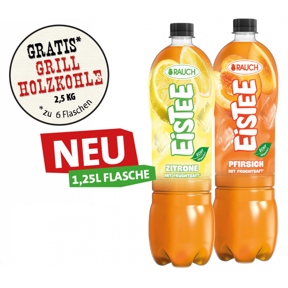 Neu: Rauch Eistee + Gratis 1x Grillholzkohle beim Kauf von 6 Flaschen