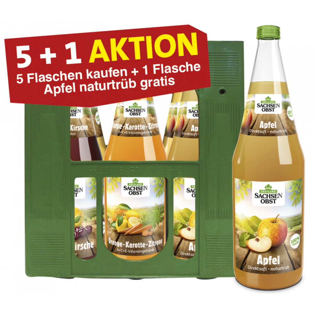 Sachsenobst Saft - 5 Fl. Kaufen + 1 Fl. Apfel naturtrüb gratis
