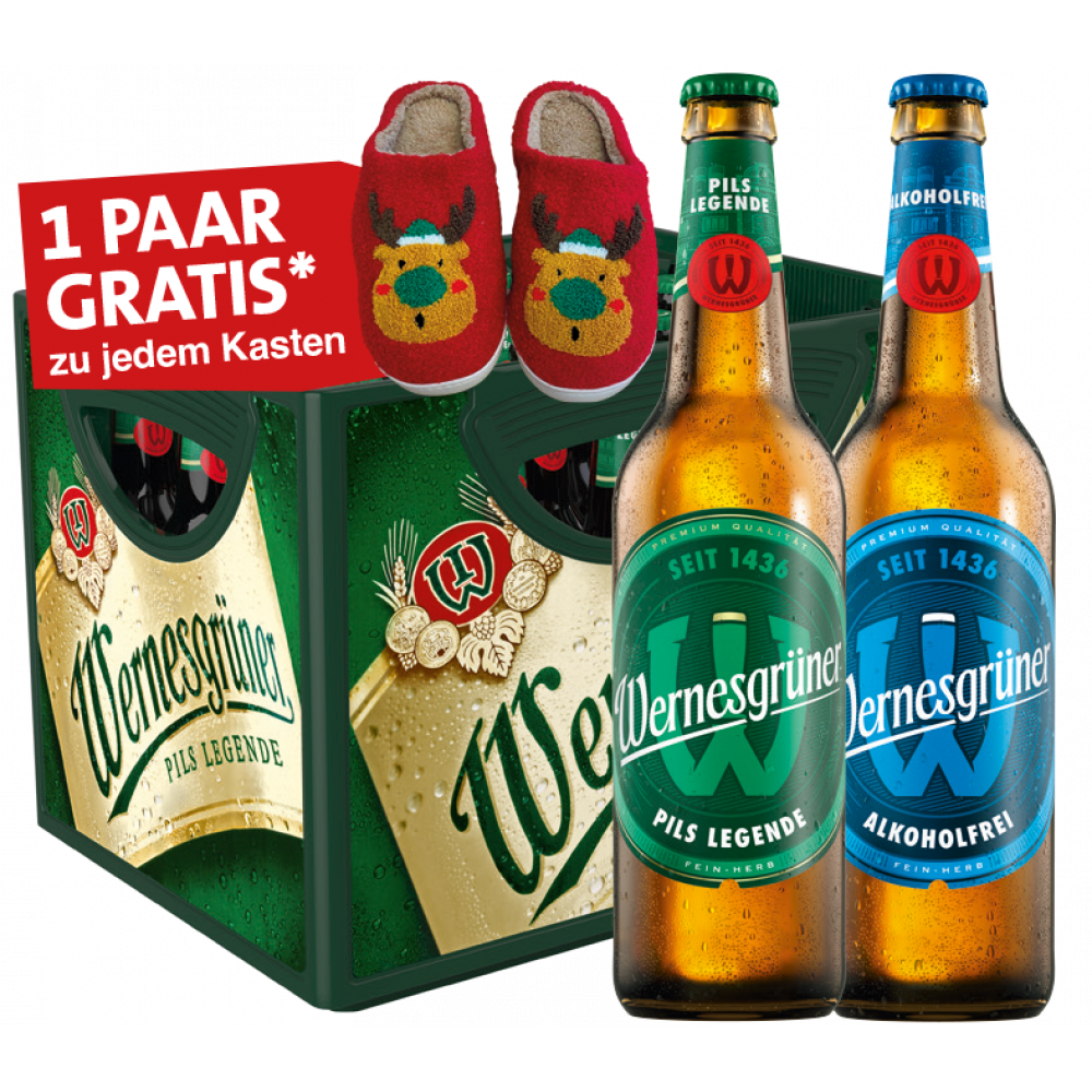Wernesgrüner + Weihnachtspuschen zu jedem Kasten
