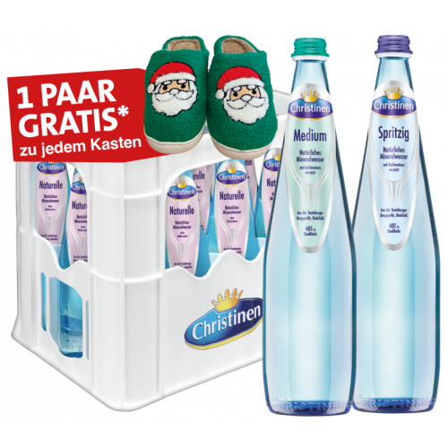 Christinen Mineralwasser Glas + Weihnachtspuschen zu jedem Kasten