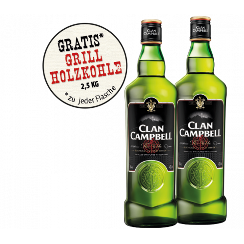 Clan Campbell Blended Scotch Whisky + Gratis 1x Grillholzkohle