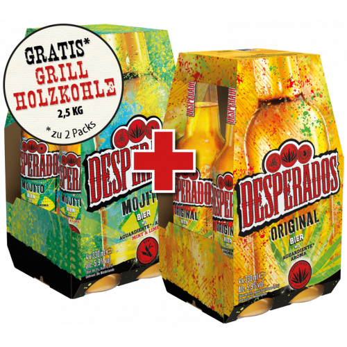 Desperados + Gratis 1x Grillholzkohle beim Kauf von 2 Pack´s
