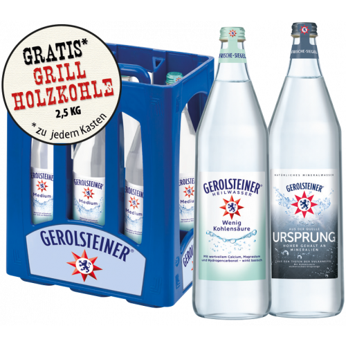 Gerolsteiner Mineralwasser Glas + Gratis 1x Grillholzkohle